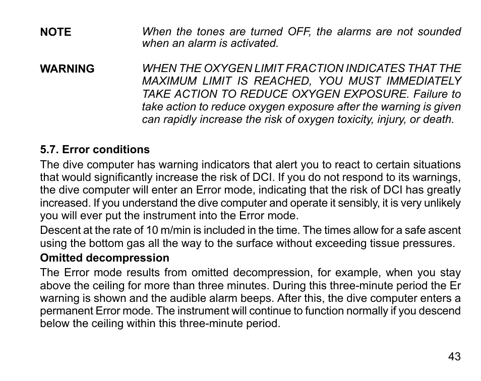 Error conditions | SUUNTO D6I User Manual | Page 42 / 130