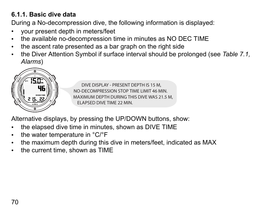 Basic dive data | SUUNTO D6I User Manual | Page 69 / 130