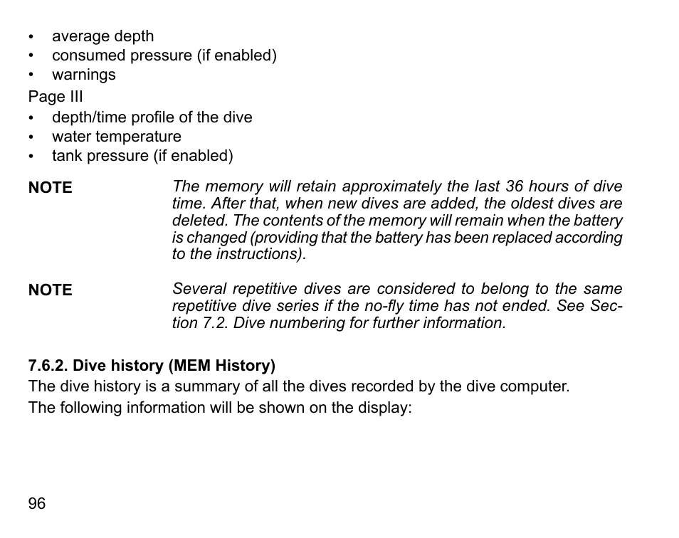 Dive history (mem history) | SUUNTO D6I User Manual | Page 95 / 130