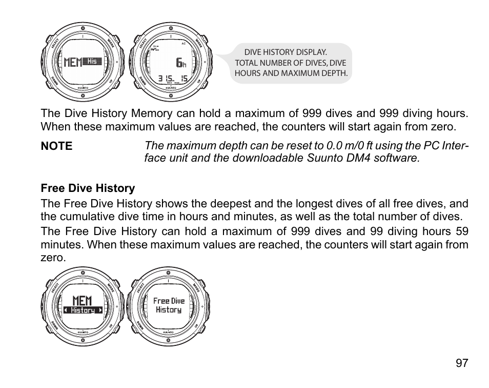 Free dive history | SUUNTO D6I User Manual | Page 96 / 130