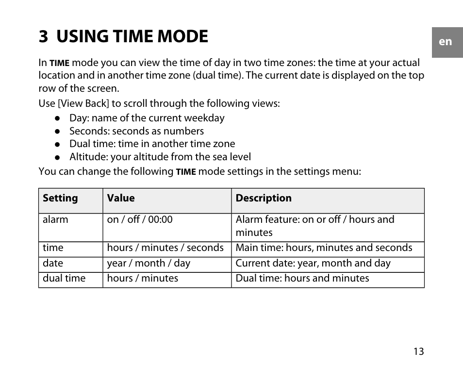 3 using time mode | SUUNTO T6D User Manual | Page 14 / 59