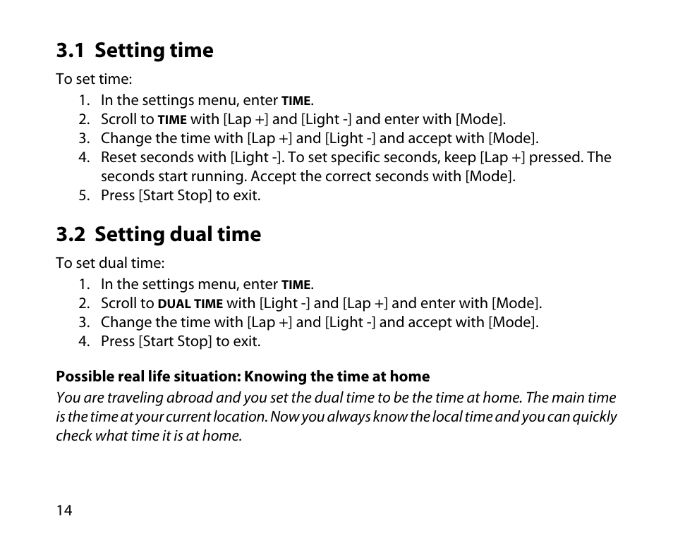 1 setting time, 2 setting dual time, 14 3.2 setting dual time | SUUNTO T6D User Manual | Page 15 / 59