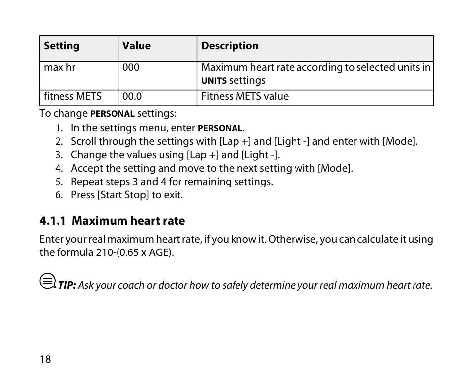 1 maximum heart rate | SUUNTO T6D User Manual | Page 19 / 59