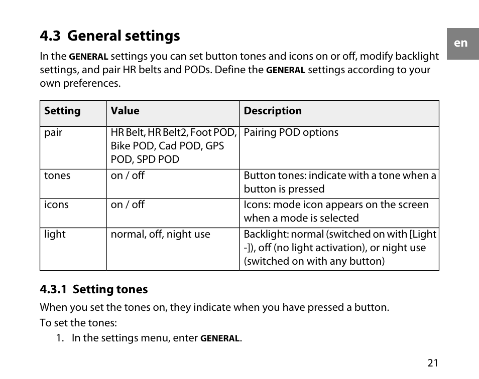 3 general settings, 1 setting tones | SUUNTO T6D User Manual | Page 22 / 59