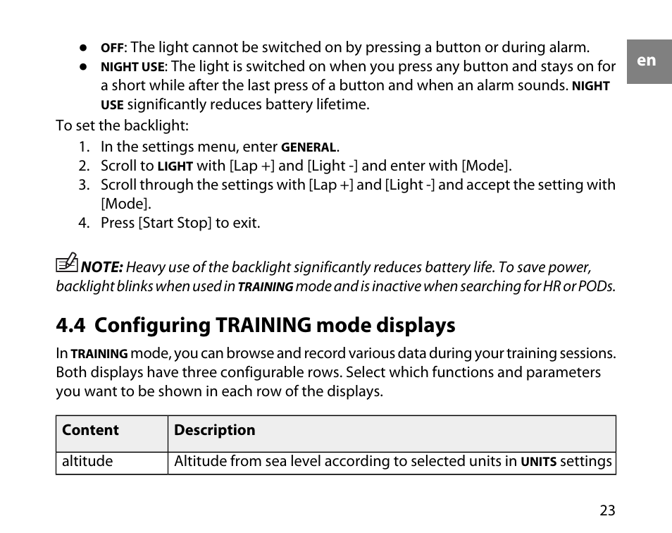 4 configuring training mode displays | SUUNTO T6D User Manual | Page 24 / 59