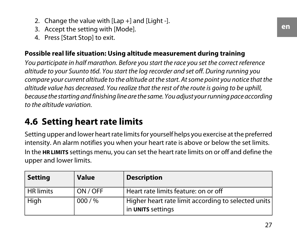 6 setting heart rate limits | SUUNTO T6D User Manual | Page 28 / 59