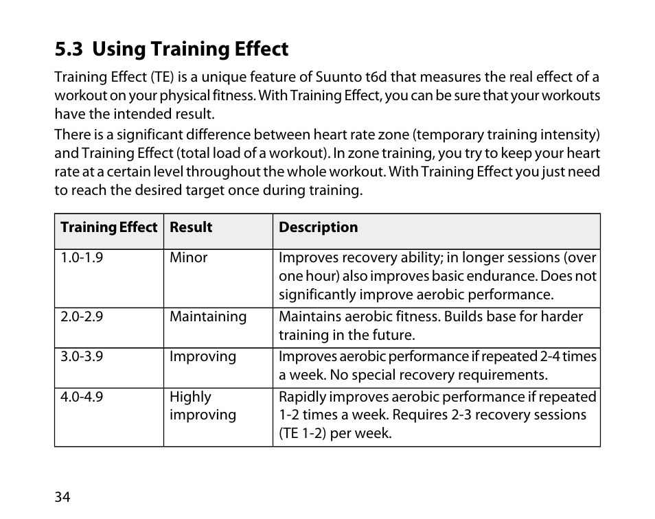 3 using training effect | SUUNTO T6D User Manual | Page 35 / 59