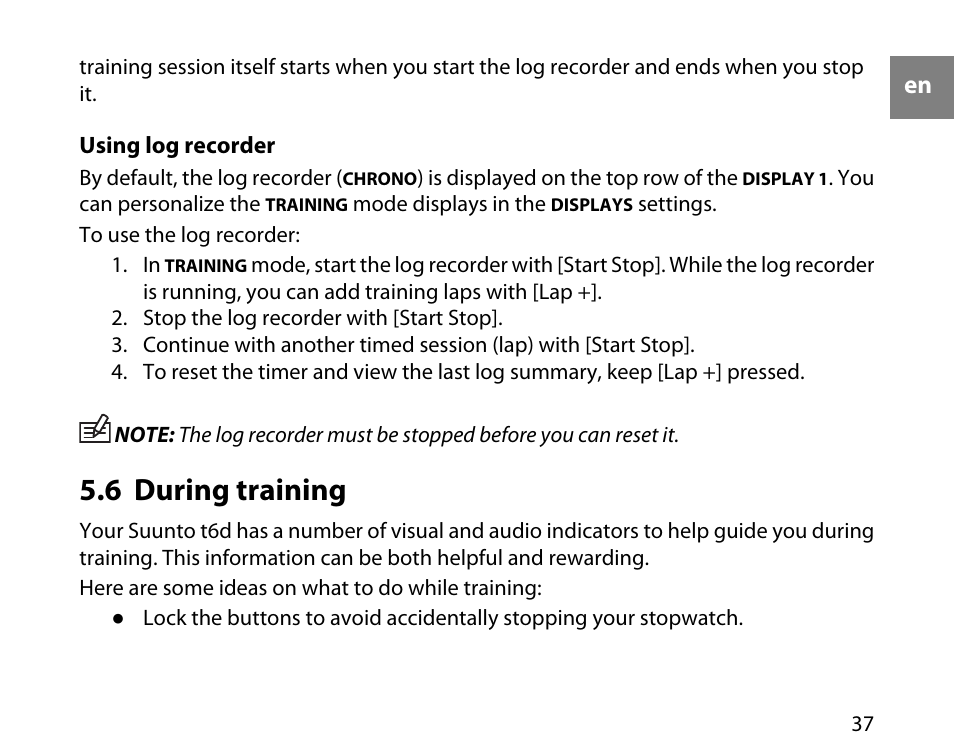 6 during training | SUUNTO T6D User Manual | Page 38 / 59