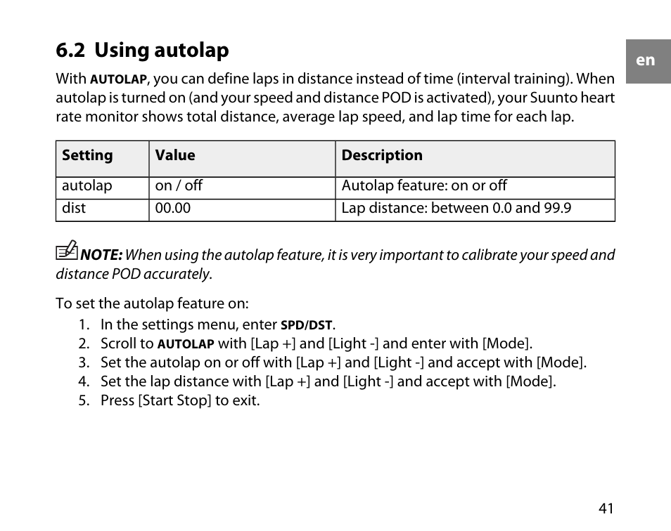2 using autolap | SUUNTO T6D User Manual | Page 42 / 59