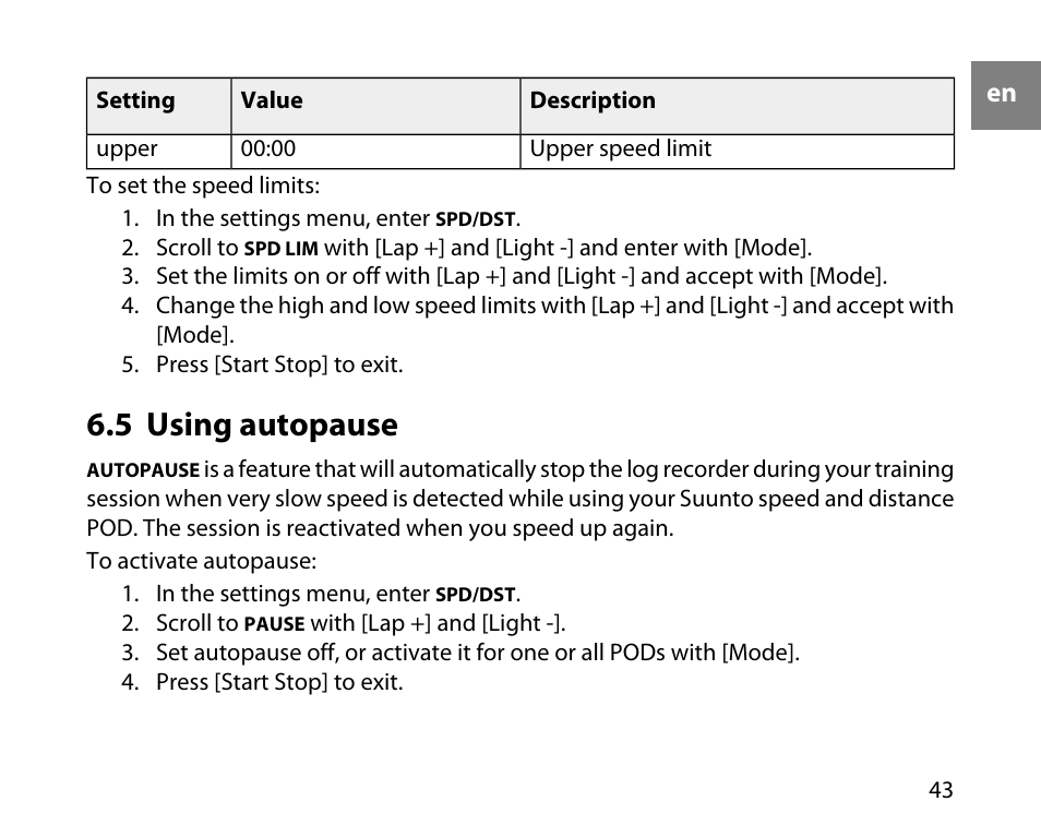 5 using autopause | SUUNTO T6D User Manual | Page 44 / 59