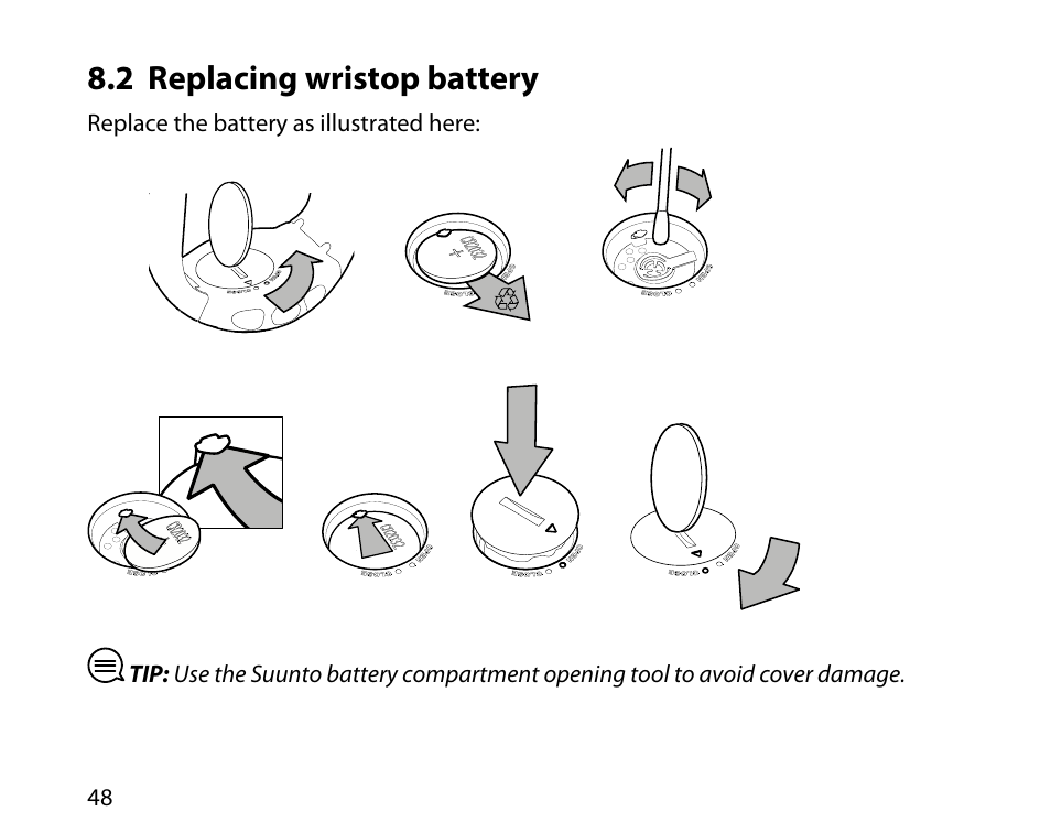 2 replacing wristop battery | SUUNTO T6D User Manual | Page 49 / 59