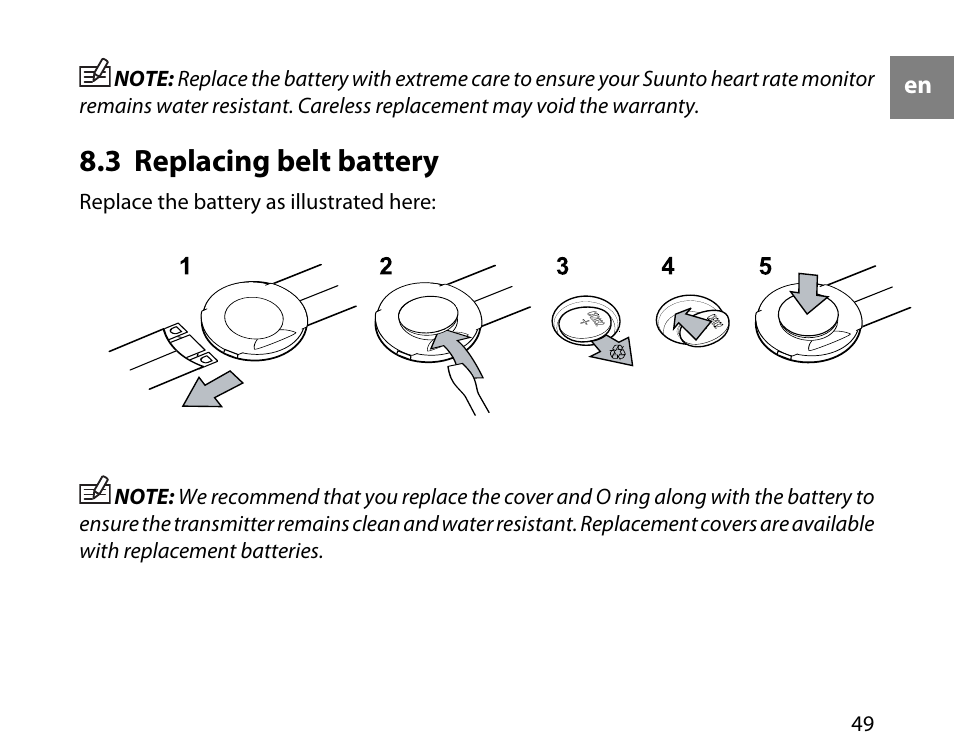 3 replacing belt battery | SUUNTO T6D User Manual | Page 50 / 59