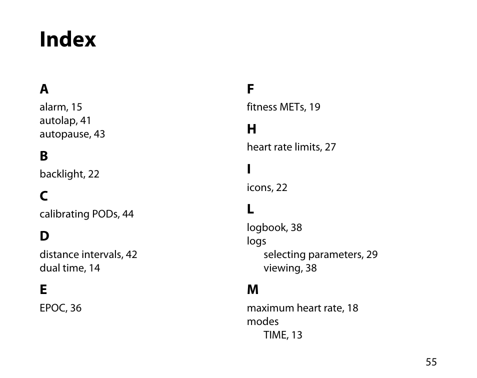 Index | SUUNTO T6D User Manual | Page 56 / 59