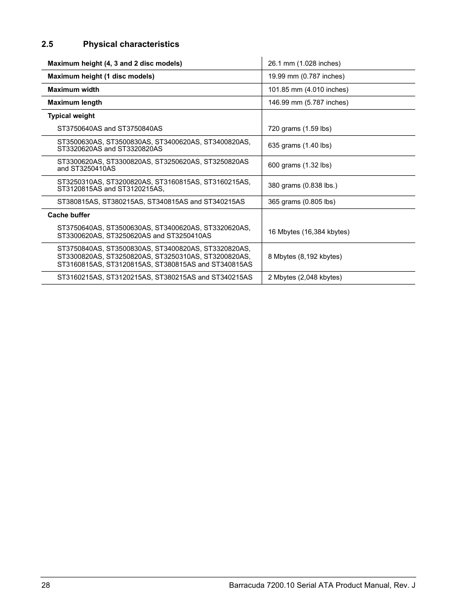 5 physical characteristics | Seagate BARRACUDA ST3500830AS User Manual | Page 34 / 68