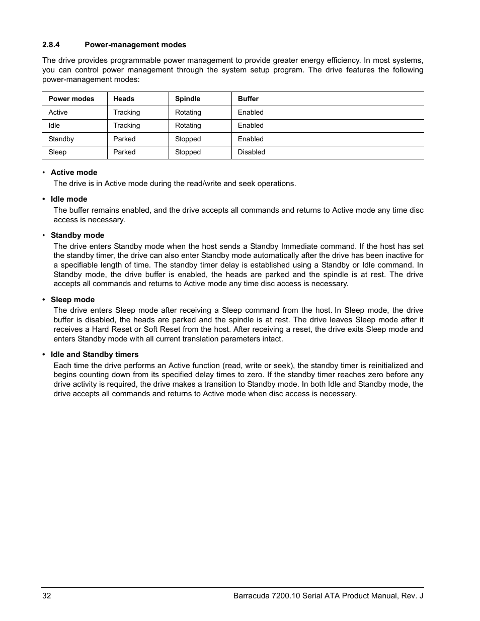 4 power-management modes | Seagate BARRACUDA ST3500830AS User Manual | Page 38 / 68