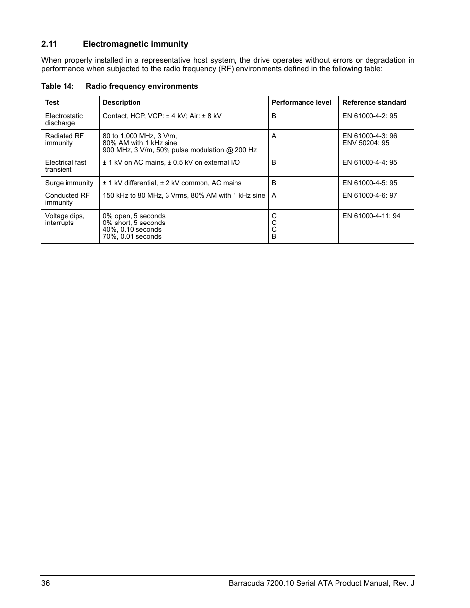 11 electromagnetic immunity | Seagate BARRACUDA ST3500830AS User Manual | Page 42 / 68