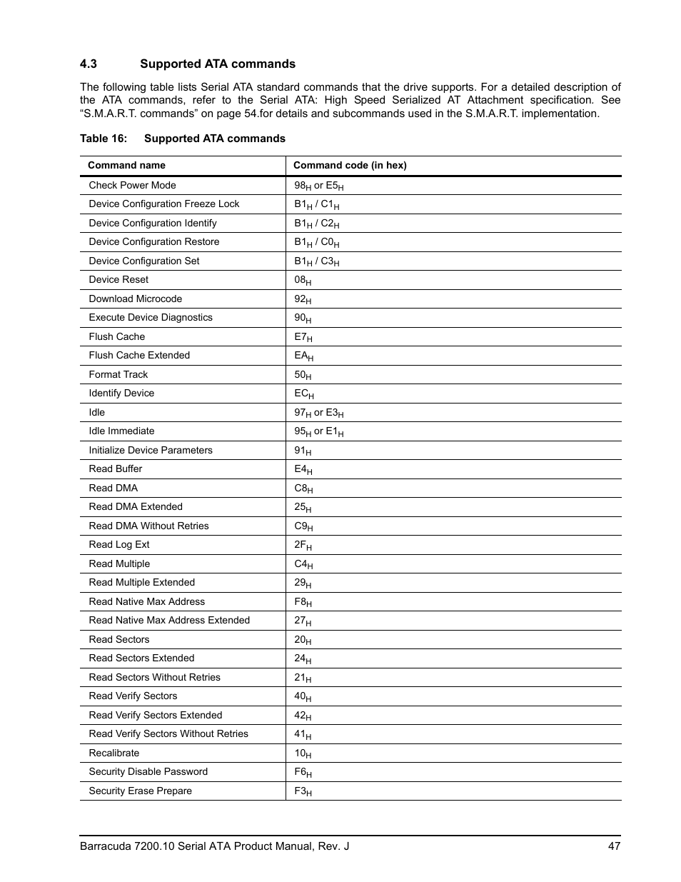 3 supported ata commands | Seagate BARRACUDA ST3500830AS User Manual | Page 53 / 68
