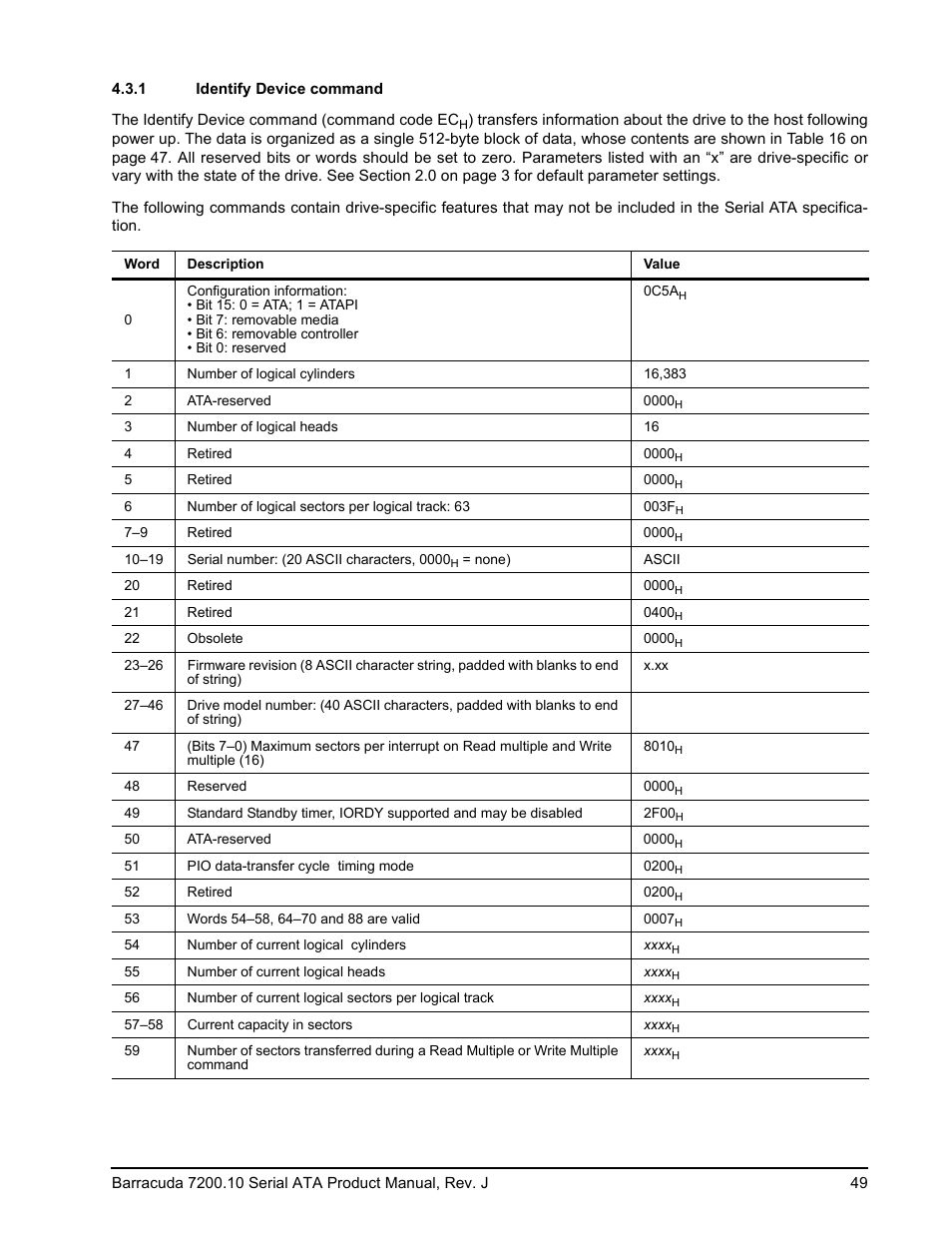 1 identify device command | Seagate BARRACUDA ST3500830AS User Manual | Page 55 / 68