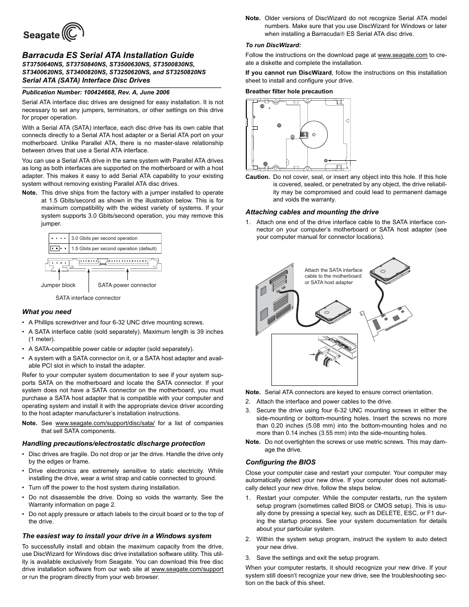 Seagate Barracuda ST3500830NS User Manual | 2 pages