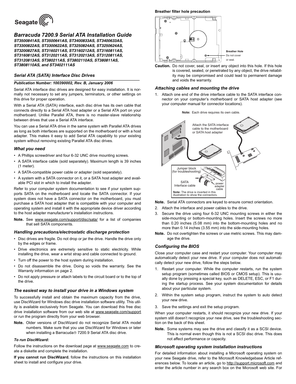 Seagate Barracuda ST3160211AS User Manual | 2 pages