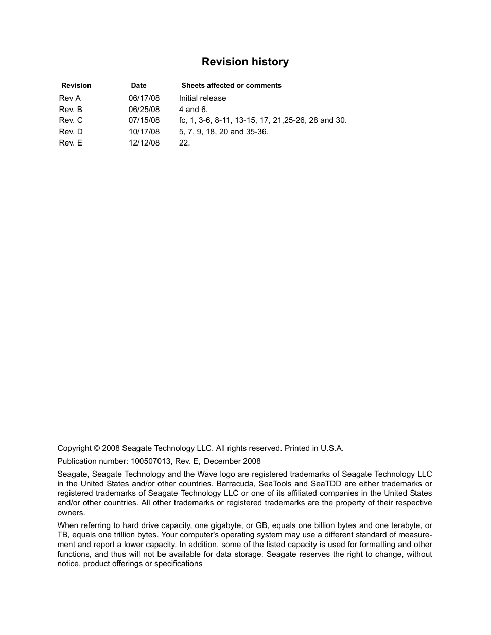 Revision history | Seagate BARRACUDA ST3160813AS User Manual | Page 2 / 50