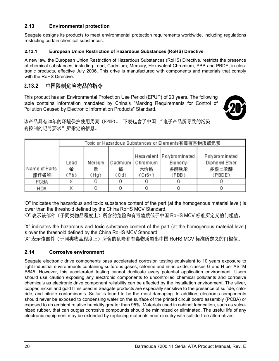 13 environmental protection, 14 corrosive environment | Seagate BARRACUDA ST3160813AS User Manual | Page 26 / 50