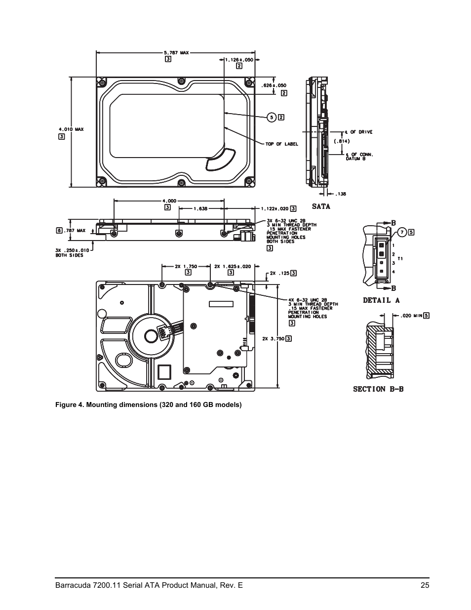 Mounting dimensions (320 and 160 gb models) | Seagate BARRACUDA ST3160813AS User Manual | Page 31 / 50