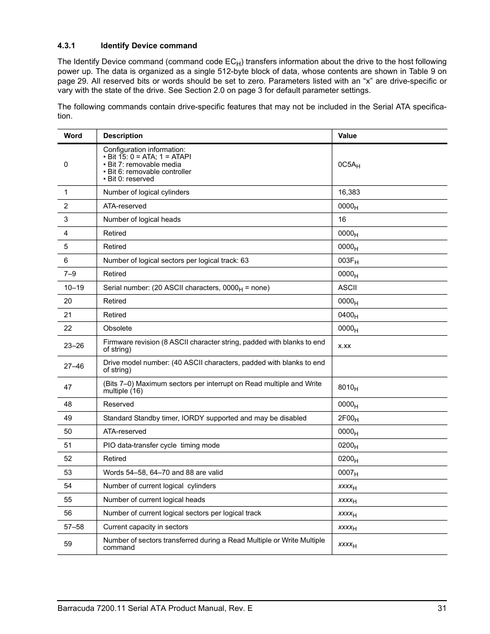 1 identify device command | Seagate BARRACUDA ST3160813AS User Manual | Page 37 / 50