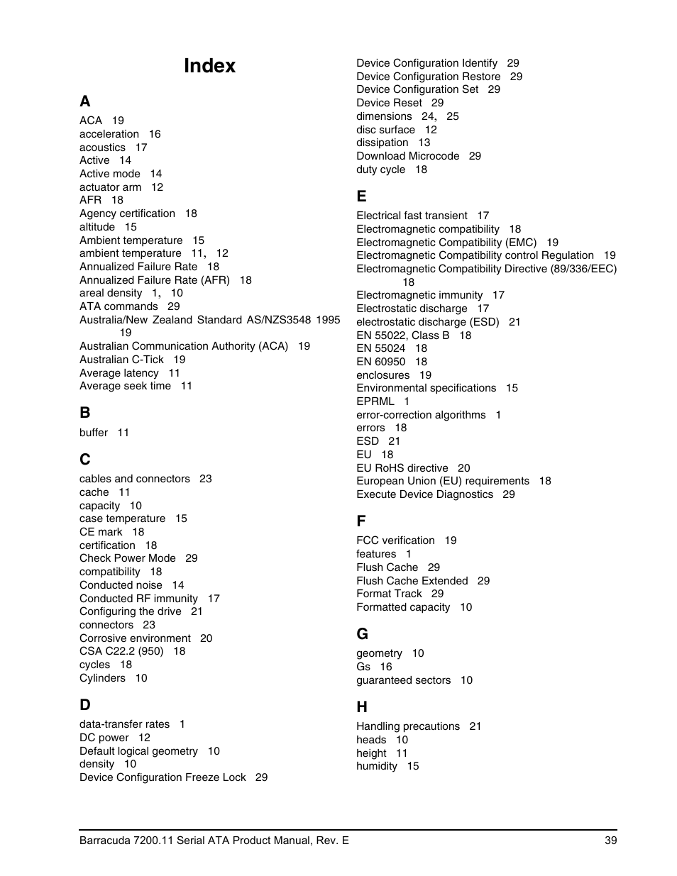 Index | Seagate BARRACUDA ST3160813AS User Manual | Page 45 / 50