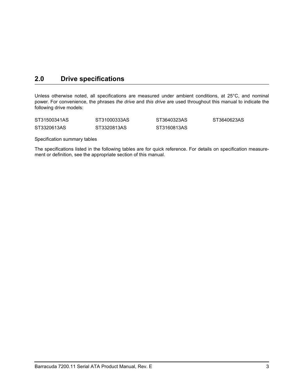 0 drive specifications | Seagate BARRACUDA ST3160813AS User Manual | Page 9 / 50