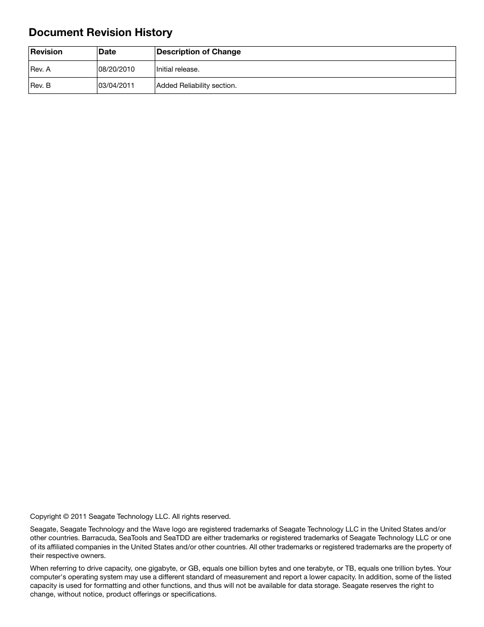 Document revision history | Seagate BARRACUDA ST3320413AS User Manual | Page 2 / 48