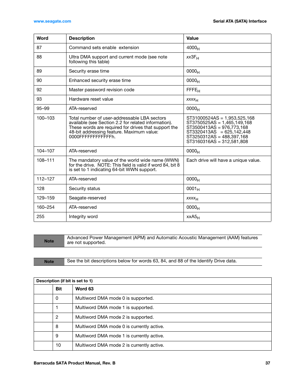 Seagate BARRACUDA ST3320413AS User Manual | Page 37 / 48
