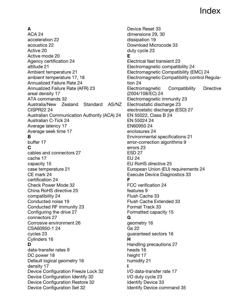 Index | Seagate BARRACUDA ST3320413AS User Manual | Page 43 / 48