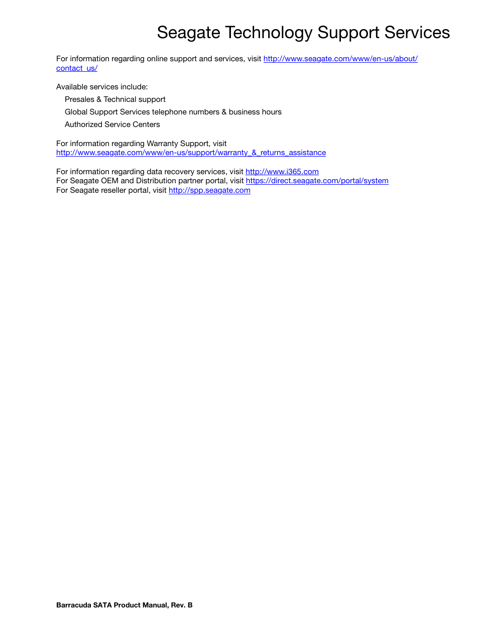 Seagate technology support services | Seagate BARRACUDA ST3320413AS User Manual | Page 7 / 48