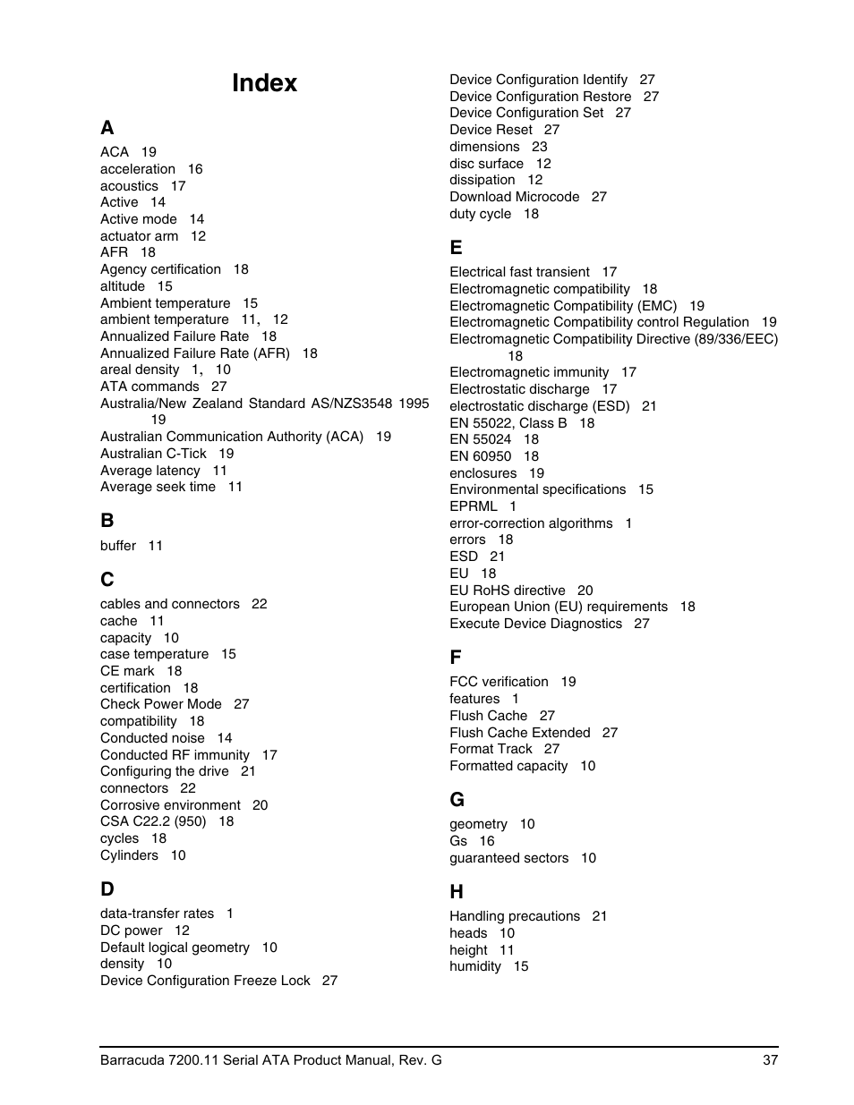 Index | Seagate BARRACUDA 7200.11 SERIAL ATA ST3640330AS User Manual | Page 43 / 48