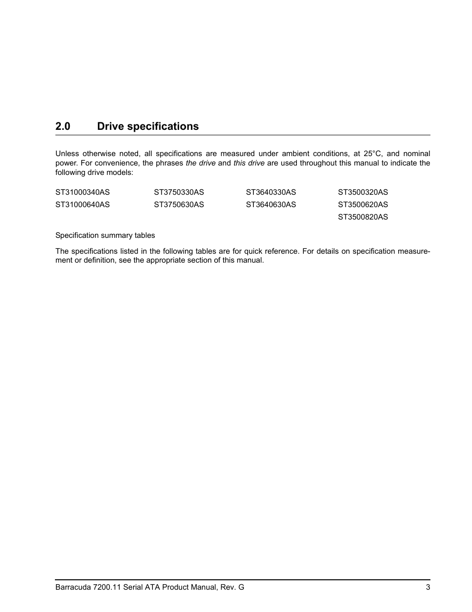 0 drive specifications | Seagate BARRACUDA 7200.11 SERIAL ATA ST3640330AS User Manual | Page 9 / 48