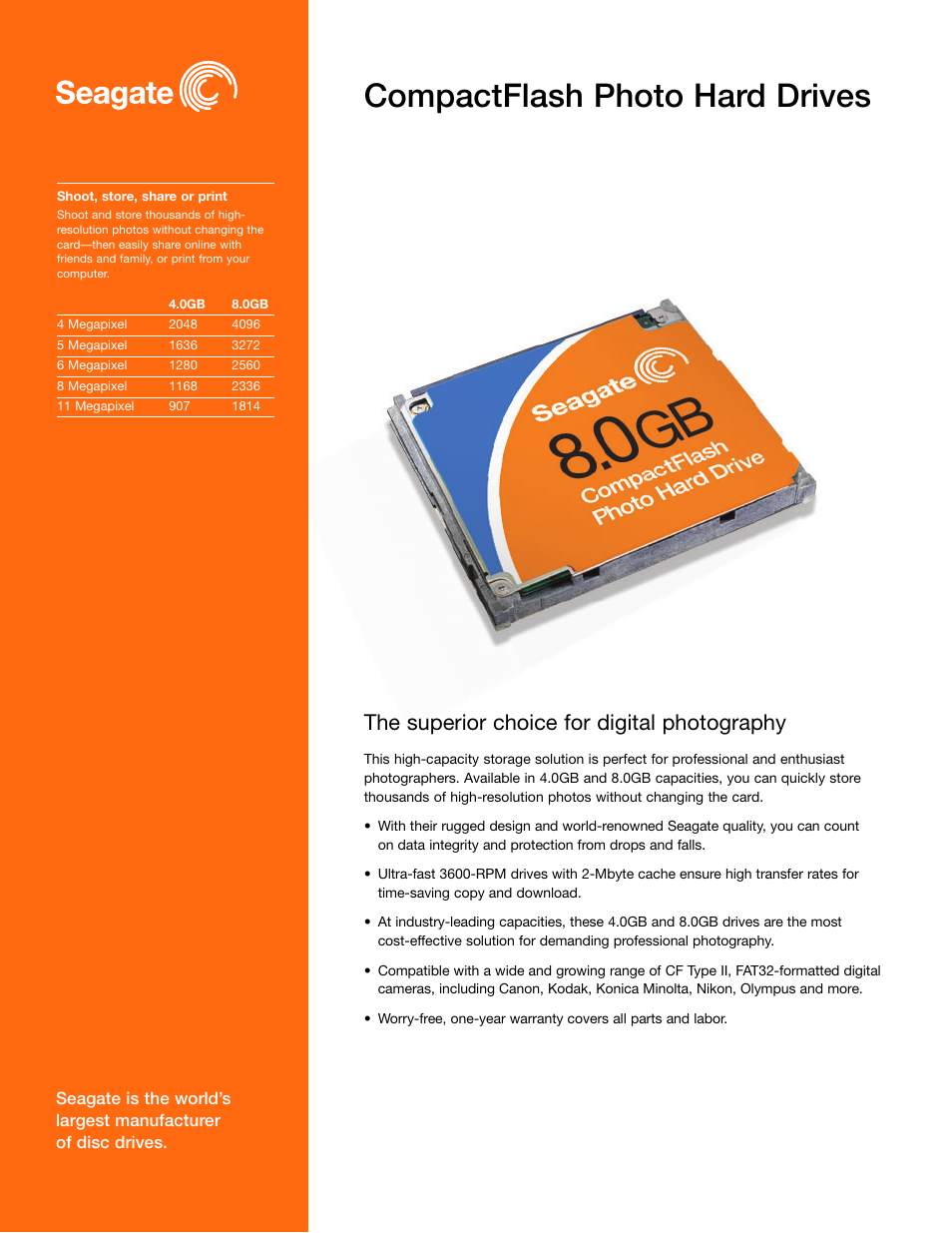 Seagate CompactFlash 4096 User Manual | 2 pages