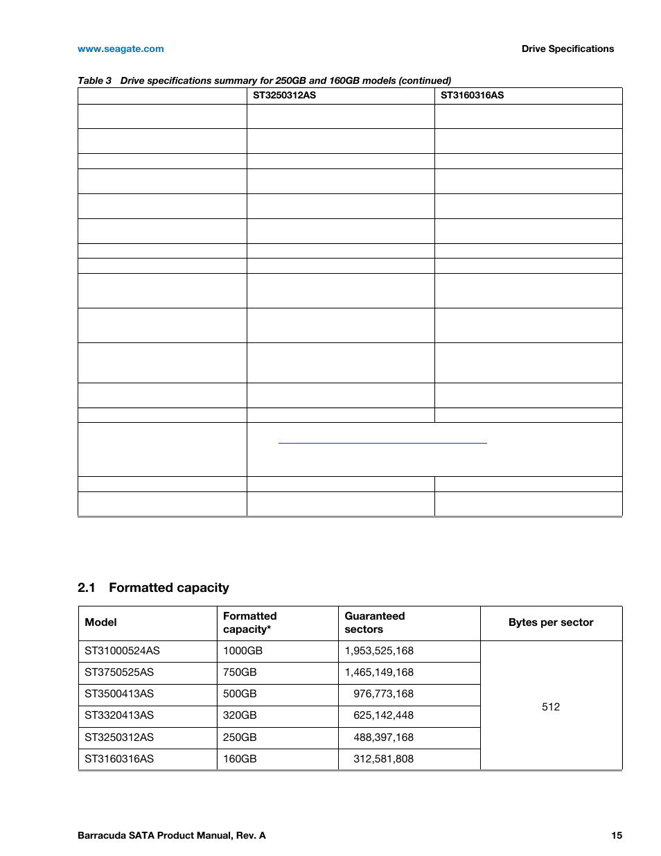 1 formatted capacity, Formatted capacity | Seagate BARRACUDA ST31000524AS User Manual | Page 15 / 48