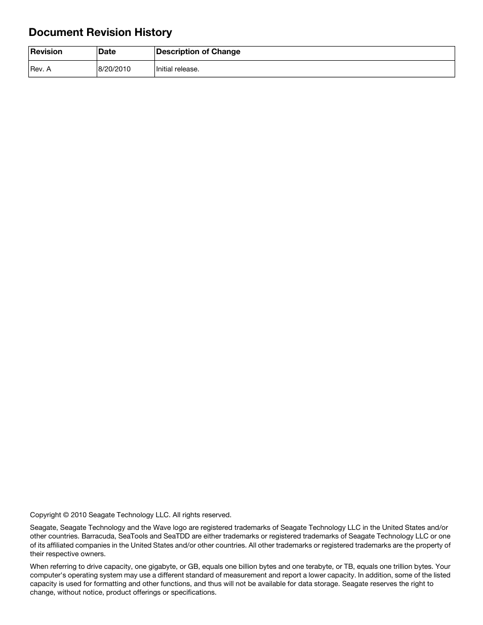 Document revision history | Seagate BARRACUDA ST31000524AS User Manual | Page 2 / 48