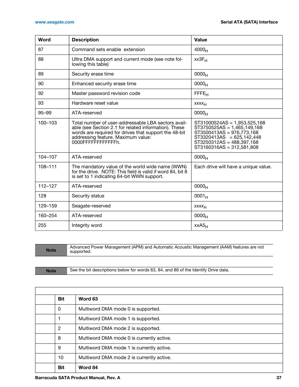 Seagate BARRACUDA ST31000524AS User Manual | Page 37 / 48