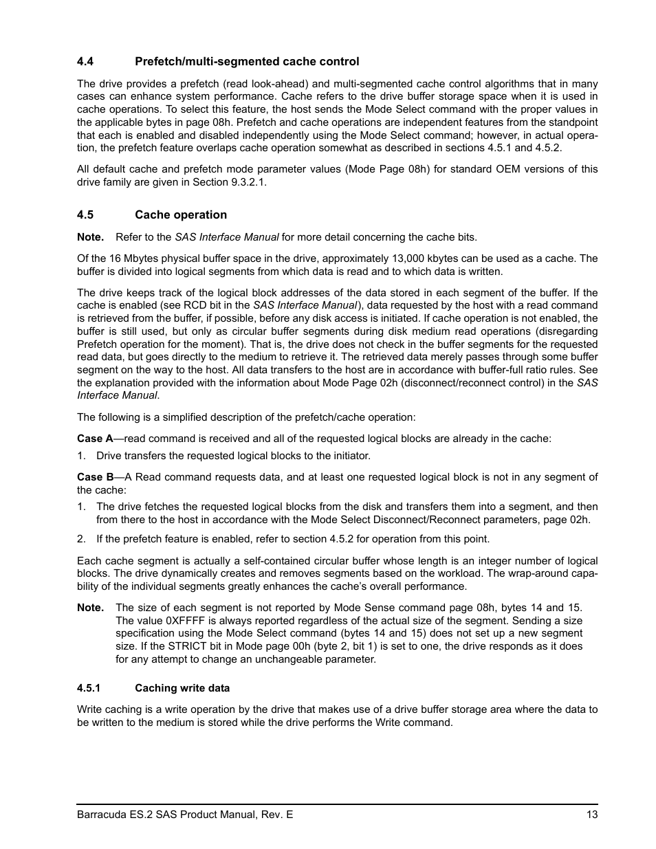 4 prefetch/multi-segmented cache control, 5 cache operation, 1 caching write data | Prefetch/multi-segmented cache control, Cache operation 4.5.1, Caching write data | Seagate BARRACUDA ST3500620SS User Manual | Page 17 / 82