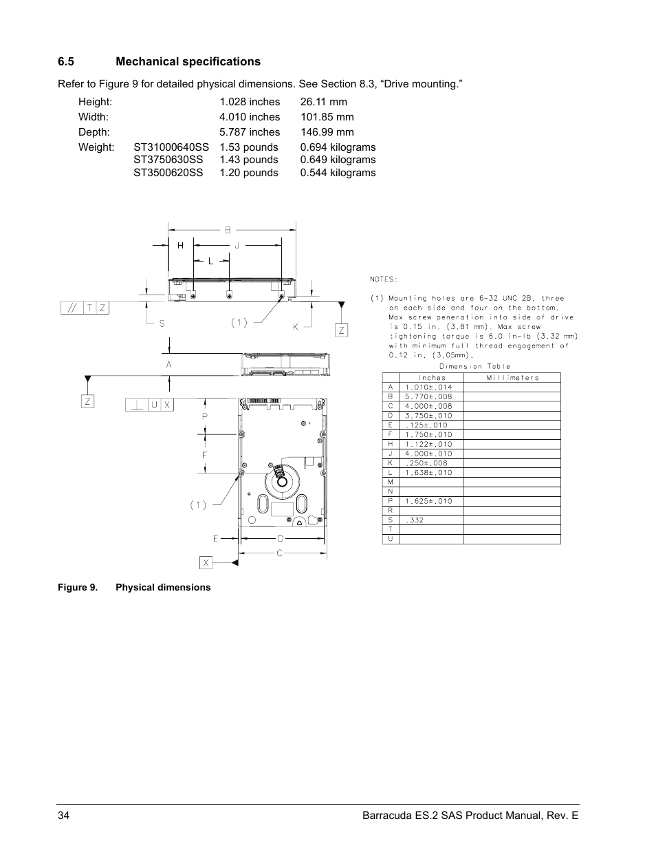 5 mechanical specifications, Mechanical specifications | Seagate BARRACUDA ST3500620SS User Manual | Page 38 / 82