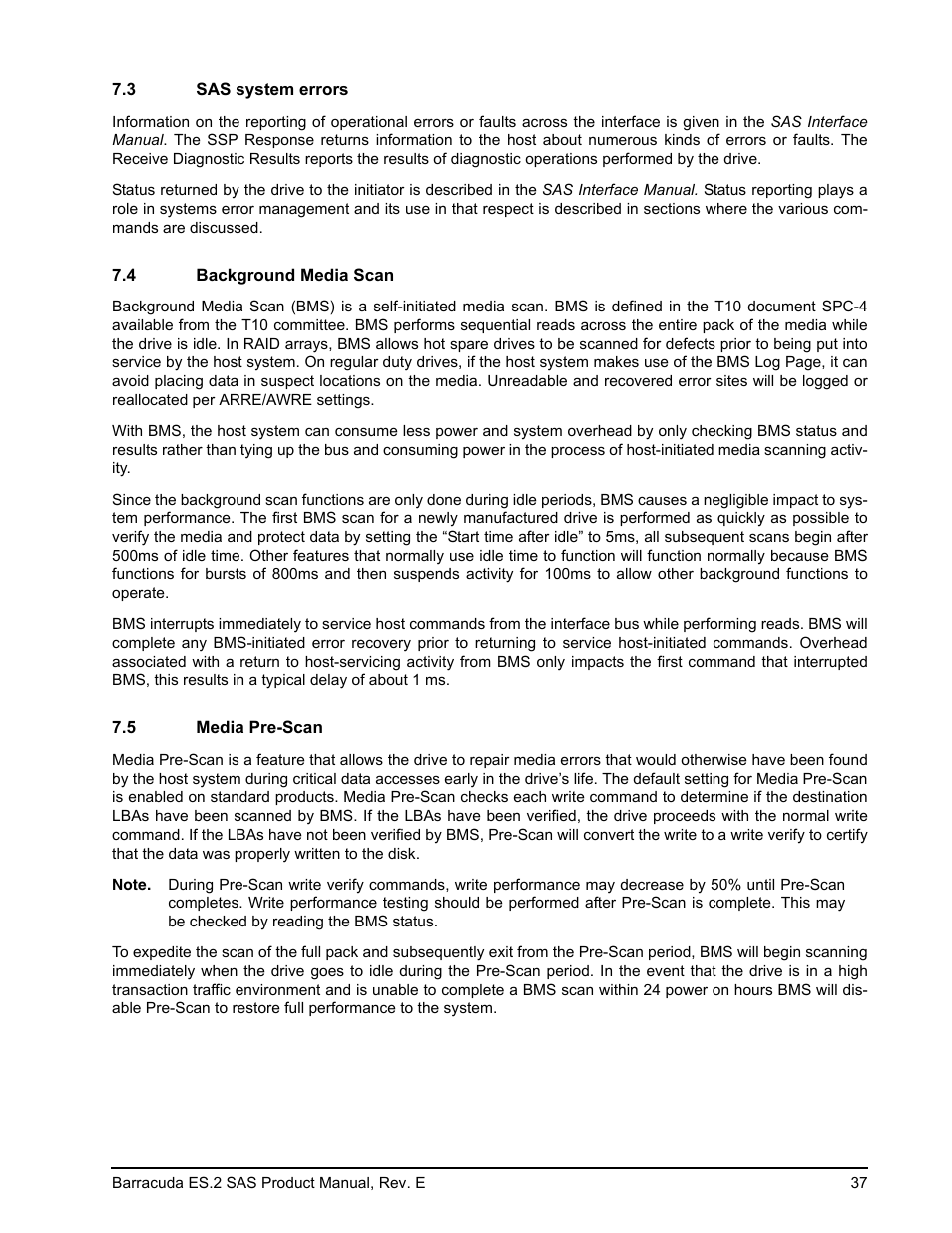 3 sas system errors, 4 background media scan, 5 media pre-scan | Sas system errors, Background media scan, Media pre-scan | Seagate BARRACUDA ST3500620SS User Manual | Page 41 / 82