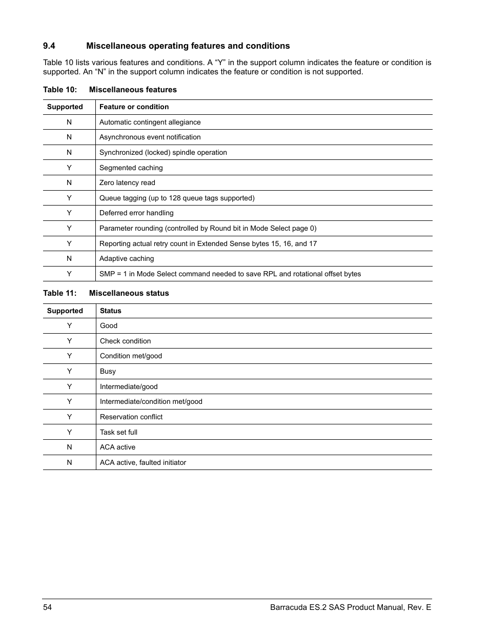 4 miscellaneous operating features and conditions, Miscellaneous operating features and conditions | Seagate BARRACUDA ST3500620SS User Manual | Page 58 / 82