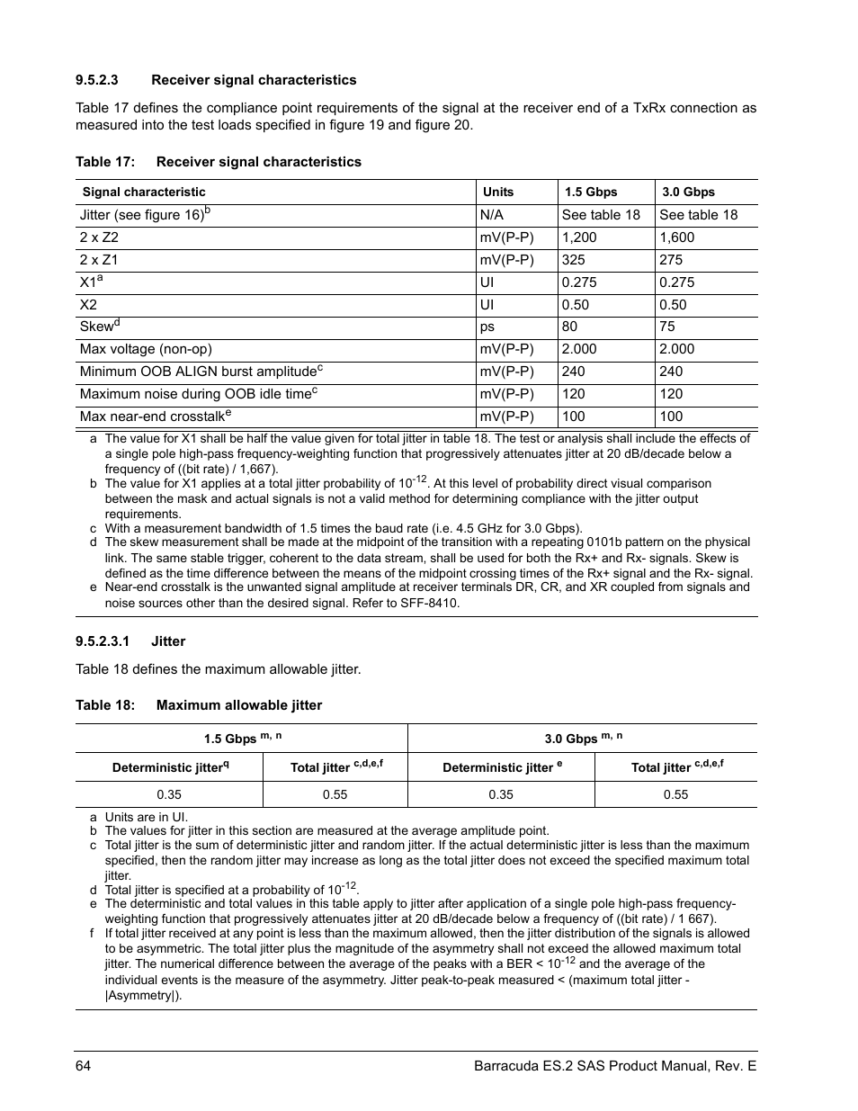 3 receiver signal characteristics, 1 jitter, Table 18 | In table 18 | Seagate BARRACUDA ST3500620SS User Manual | Page 68 / 82