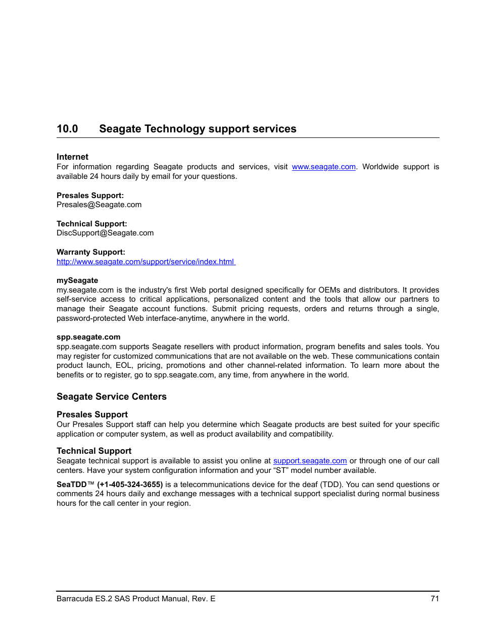 0 seagate technology support services, Seagate technology support services | Seagate BARRACUDA ST3500620SS User Manual | Page 75 / 82