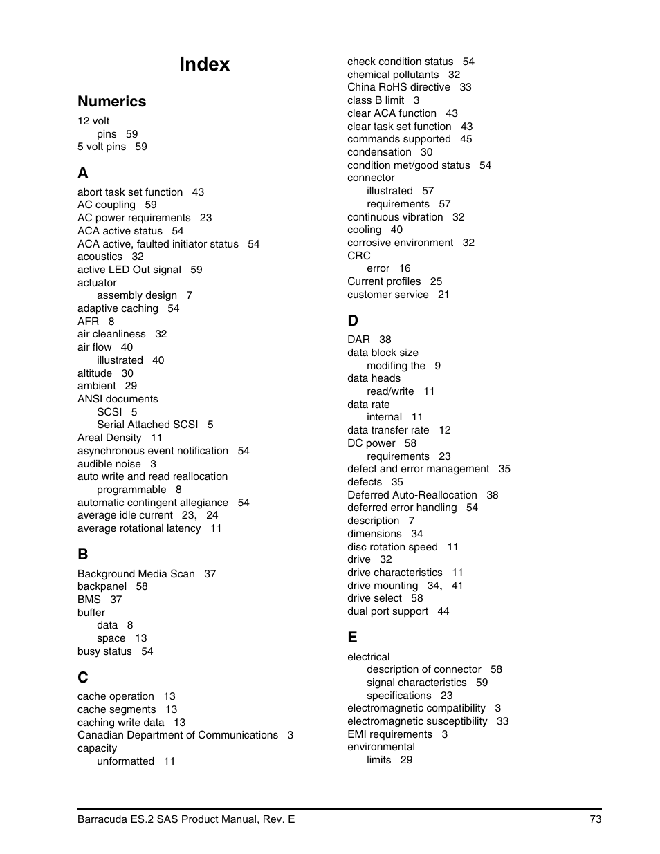 Numerics, Index | Seagate BARRACUDA ST3500620SS User Manual | Page 77 / 82