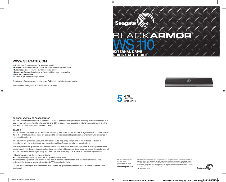 Seagate BlackArmor WS 110 User Manual | 2 pages