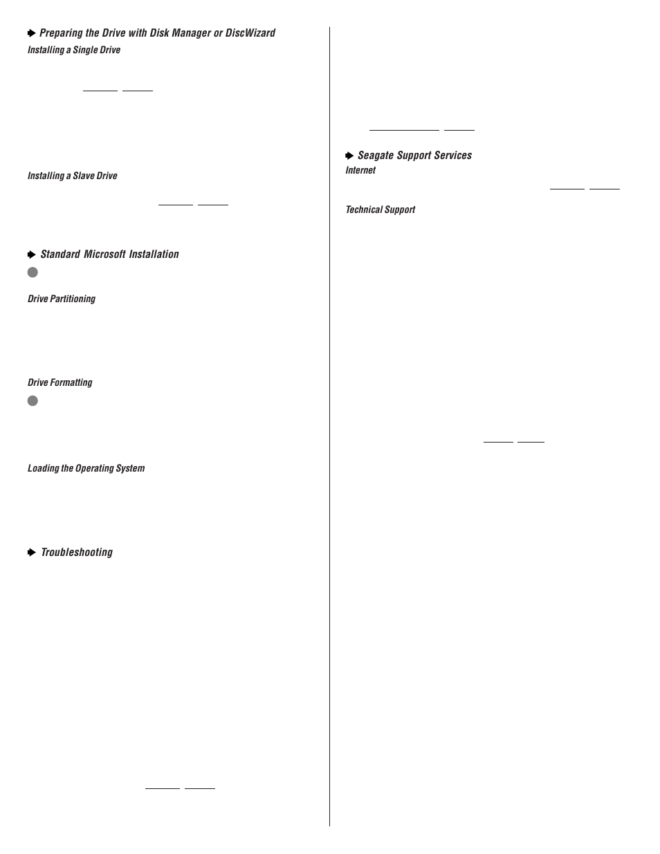 Standard microsoft installation, Troubleshooting, Seagate support services | Seagate BARRACUDA ST340016A User Manual | Page 2 / 2