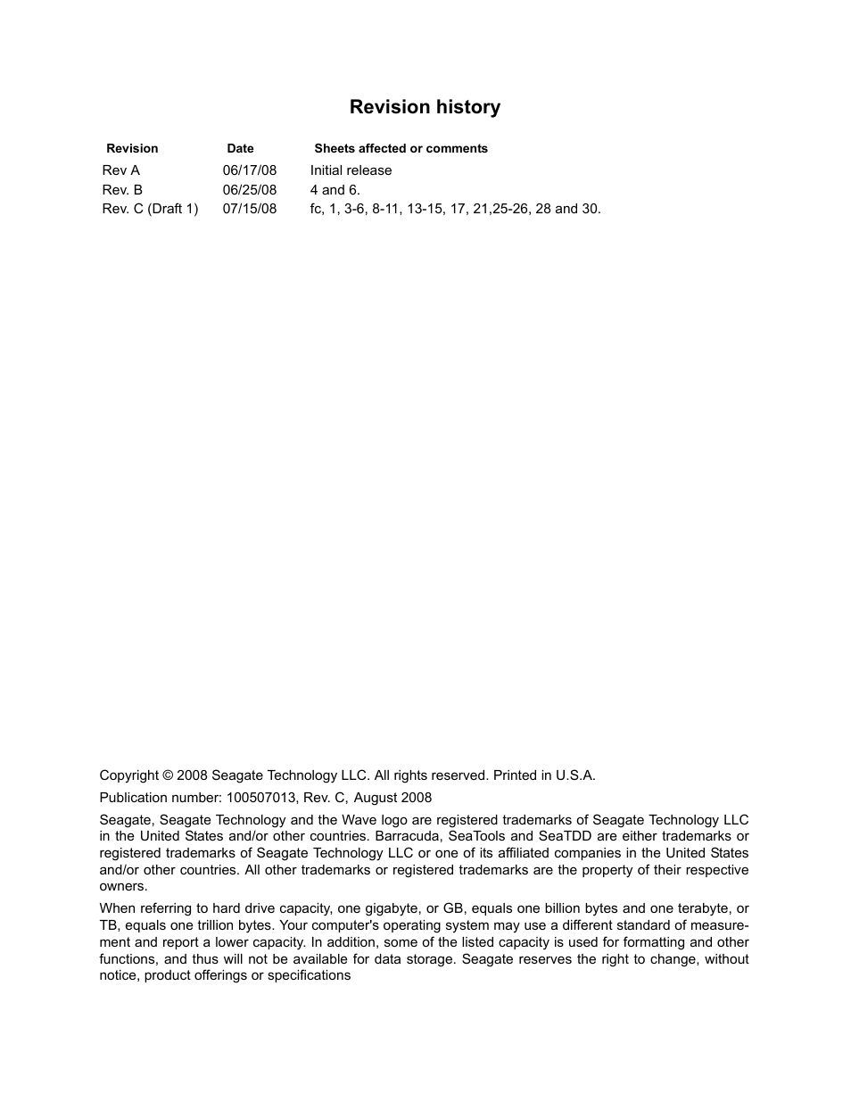 Revision history | Seagate BARRACUDA ST31000333AS User Manual | Page 2 / 48